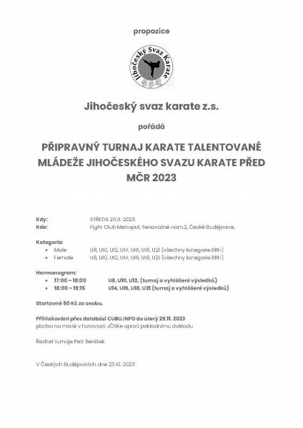 Přípravný turnaj karate na MČR